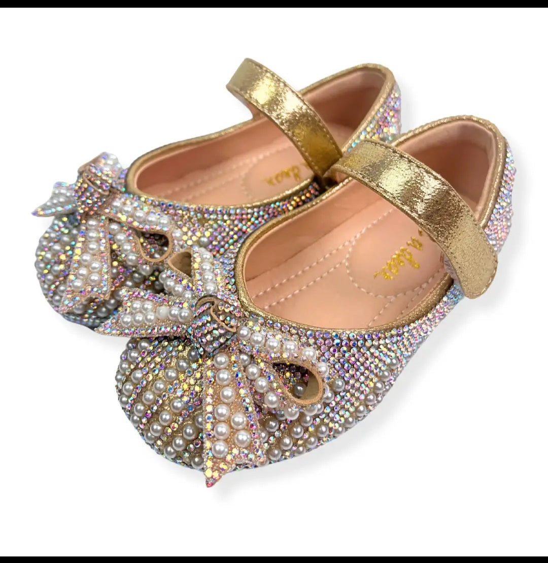 Girls Sparkly Dress Shoes with Bow – Mary Jane Party & Wedding Shoes