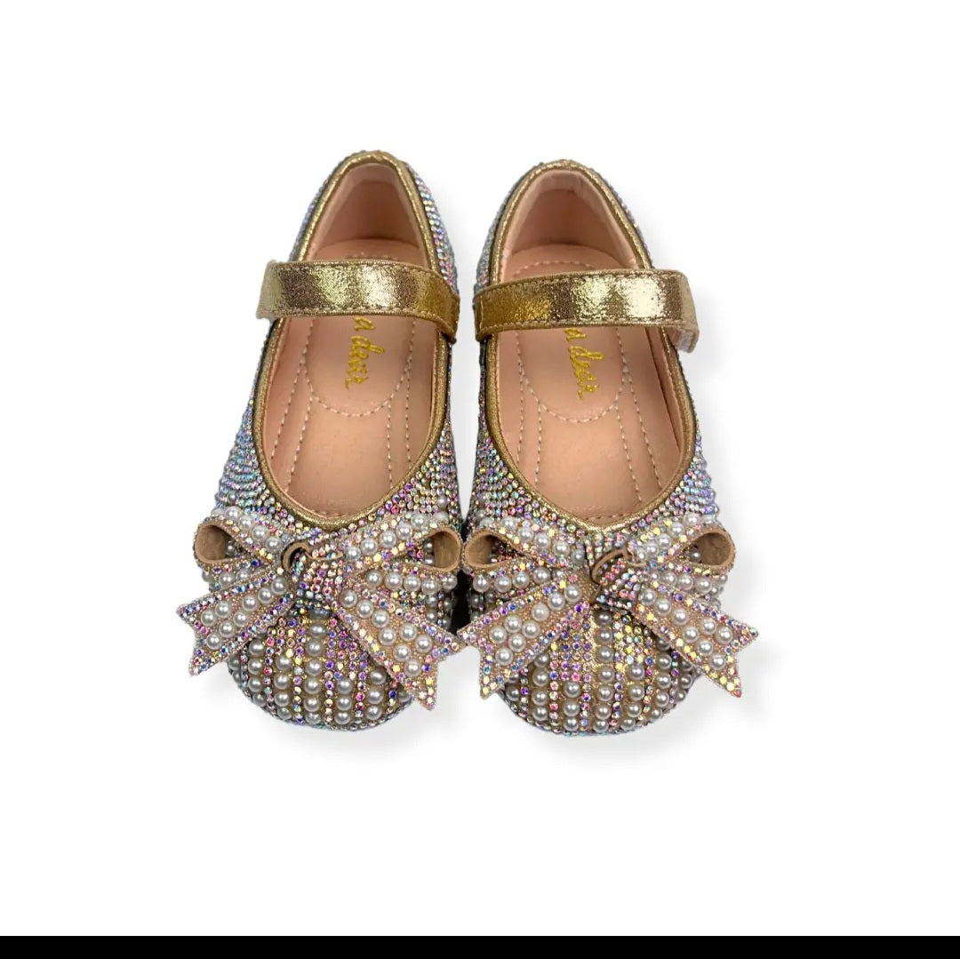 Girls Sparkly Dress Shoes with Bow – Mary Jane Party & Wedding Shoes