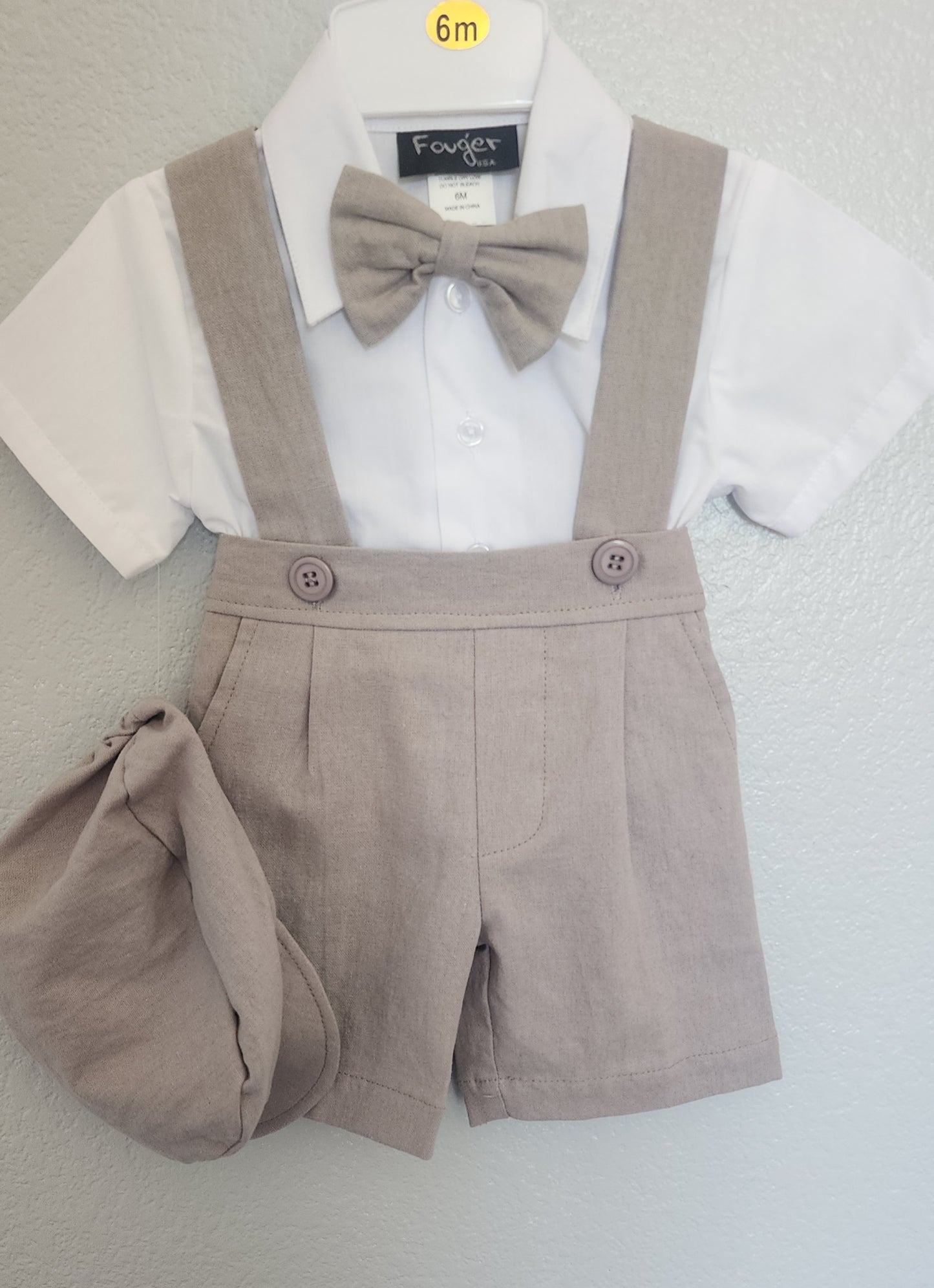 Baby Boy Formal Outfit Set with Suspenders & Bow Tie