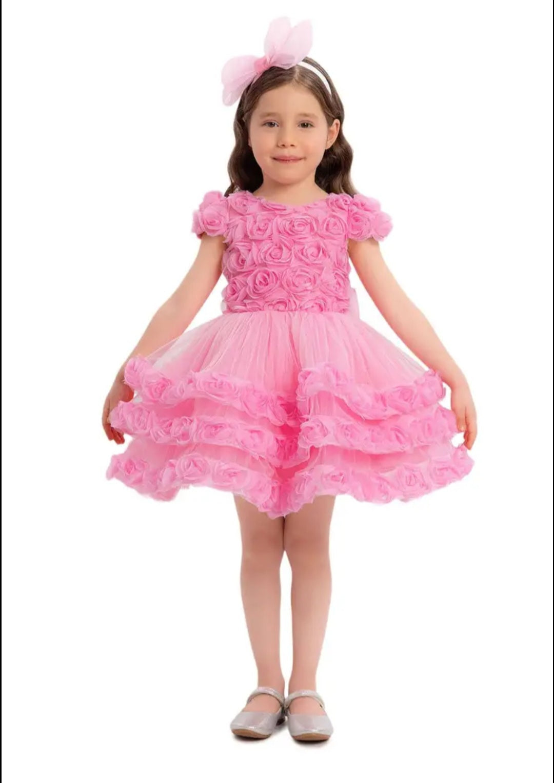 pink Rose Ruffle First Birthday Dress – Baby Girl Party Dress