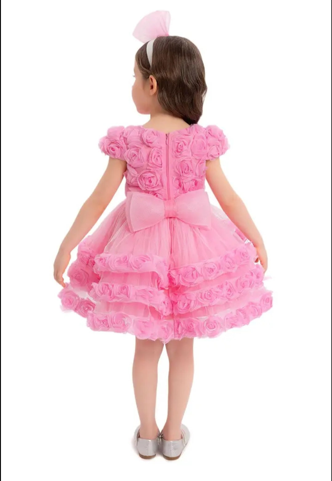 pink Rose Ruffle First Birthday Dress – Baby Girl Party Dress