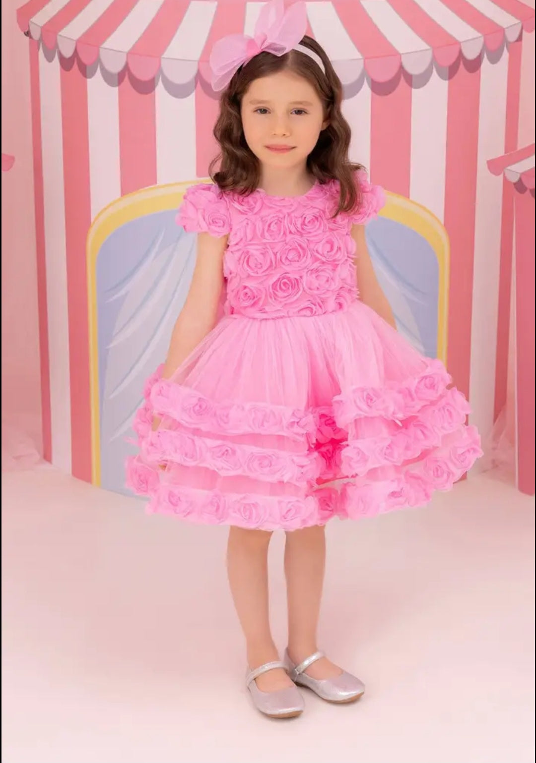 pink Rose Ruffle First Birthday Dress – Baby Girl Party Dress