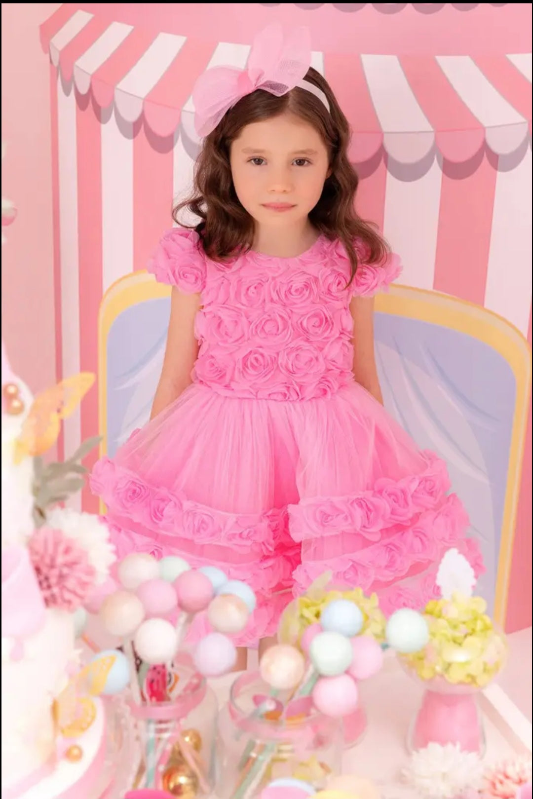 pink Rose Ruffle First Birthday Dress – Baby Girl Party Dress