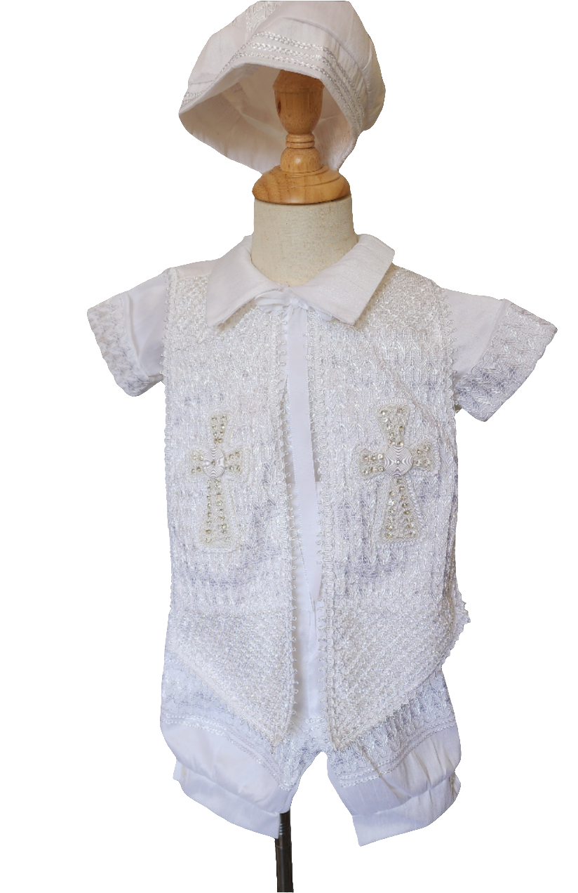 Elegant Boys Baptism Outfit with Cross Embroidery – Christening & Special Occasion Set