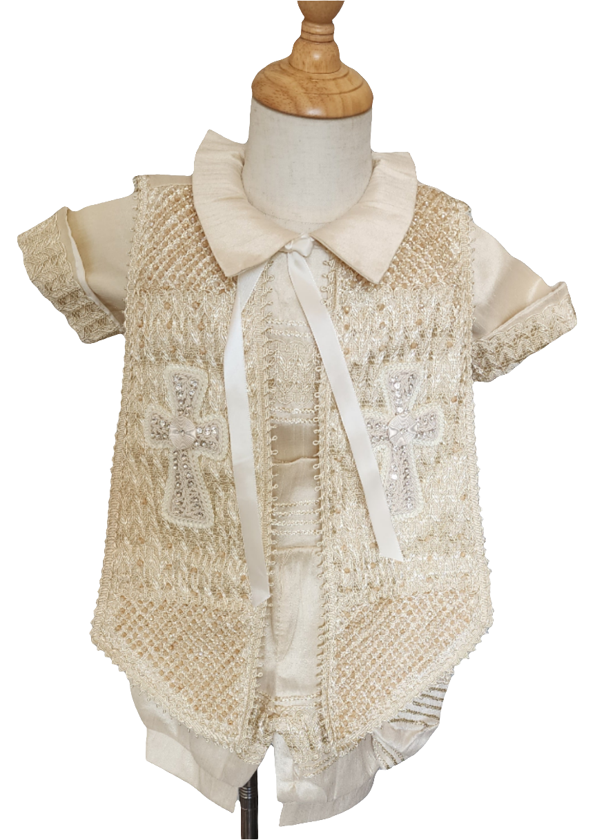 Elegant Boys Baptism Outfit with Cross Embroidery – Christening & Special Occasion Set