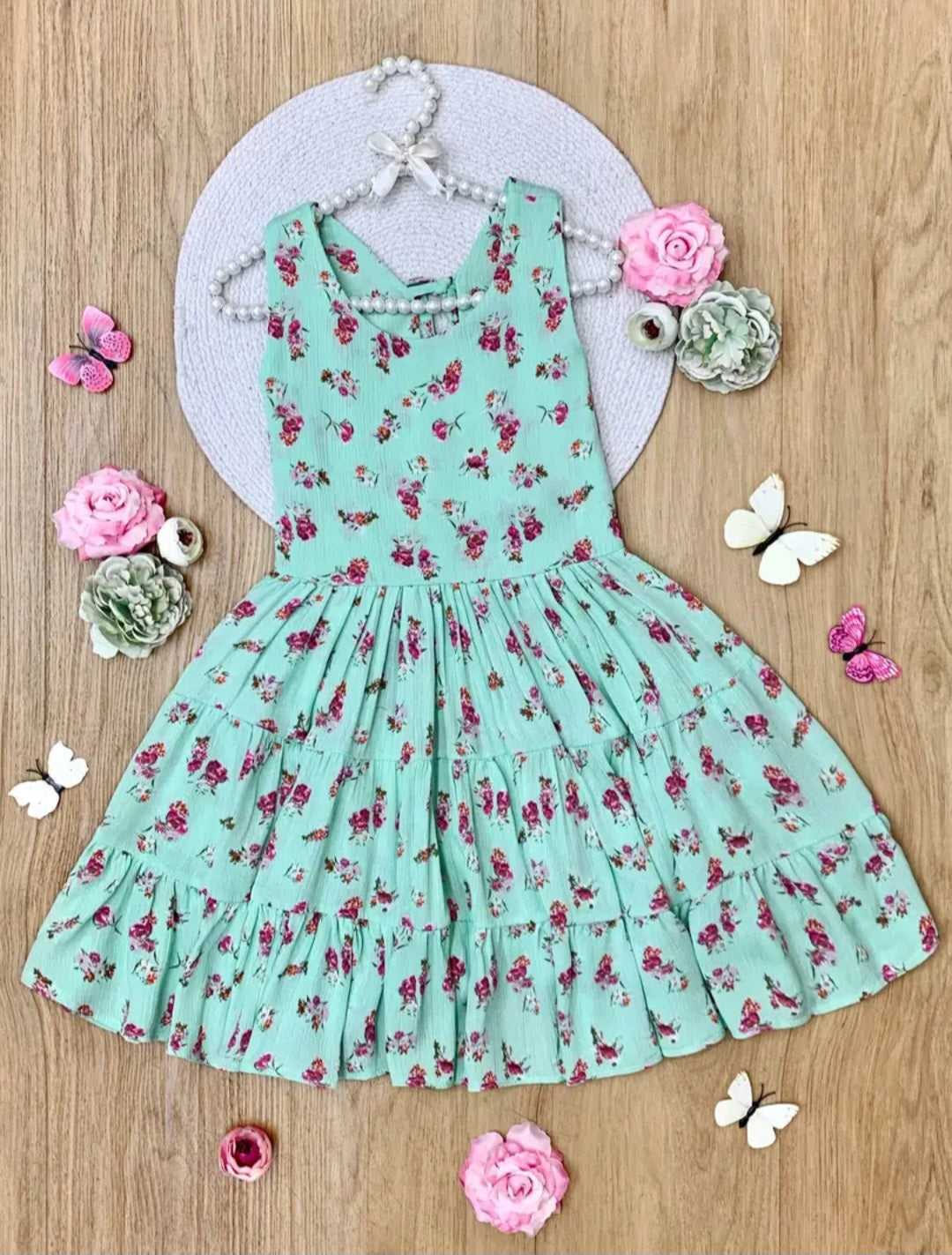 Mint Floral Twirl Dress for Girls – Spring & Summer Outfit