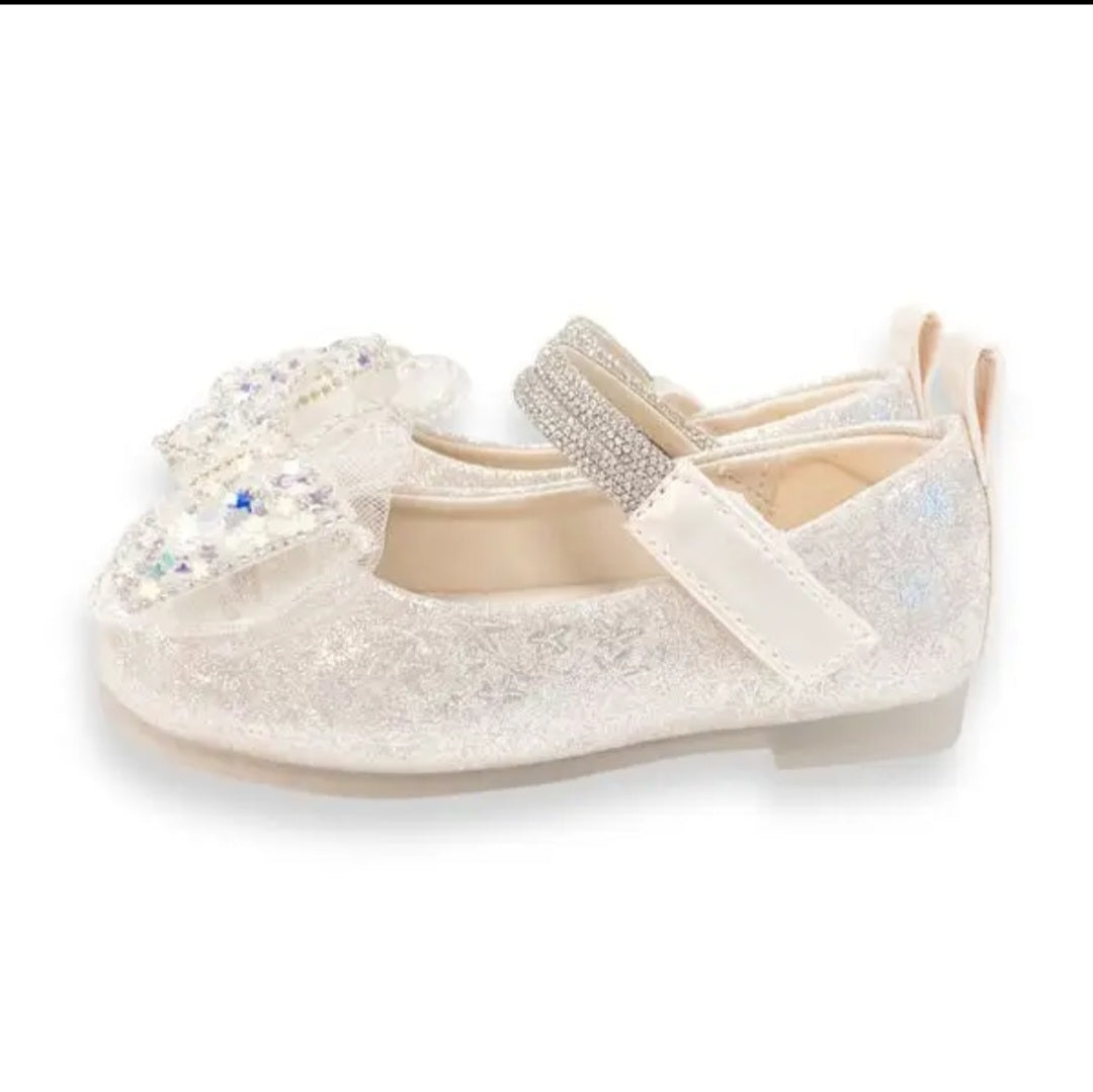 Girls Dress shoes Sparkly, White Bow and Glitter Casual Shoes