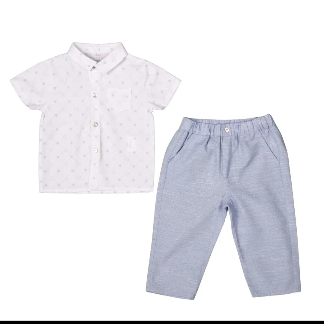 Coolest Organic Cotton Boys White and Blue Shirt & Trousers Set