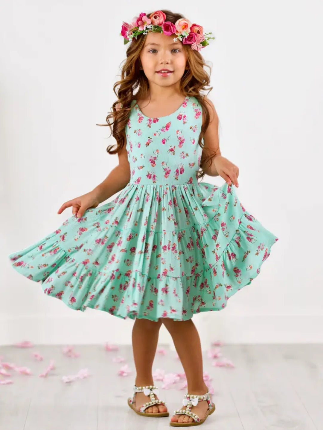 Mint Floral Twirl Dress for Girls – Spring & Summer Outfit