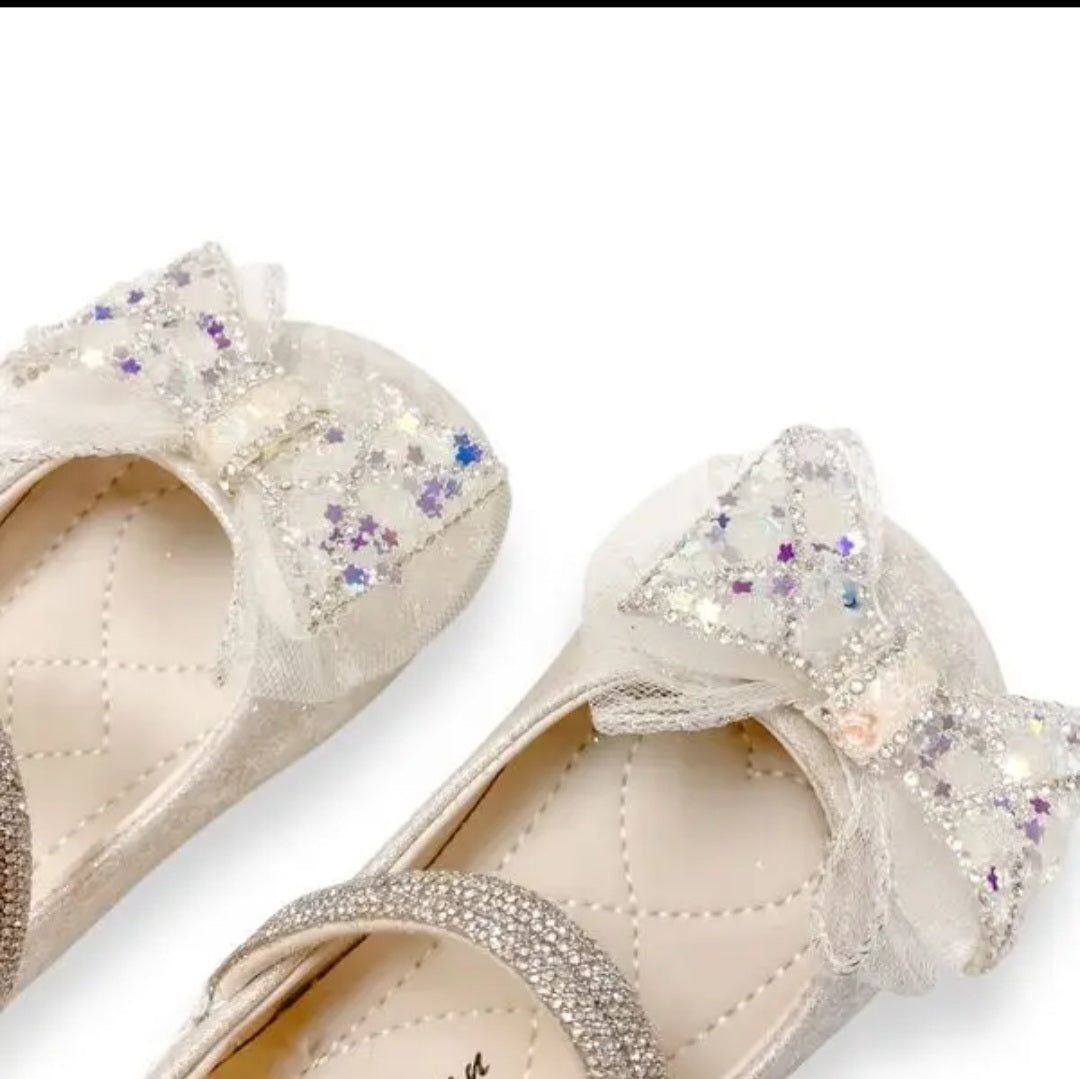 Girls Dress shoes Sparkly, White Bow and Glitter Casual Shoes