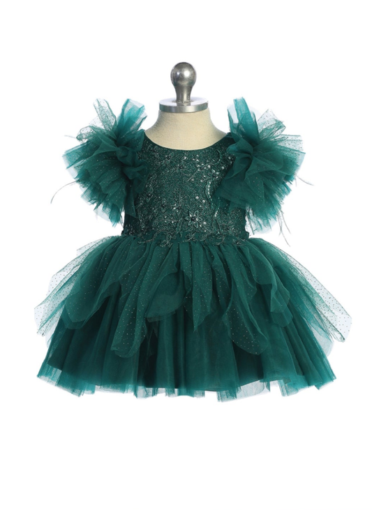 Emerald Green Tulle Baby Dress – First Birthday & Special Occasion Outfit