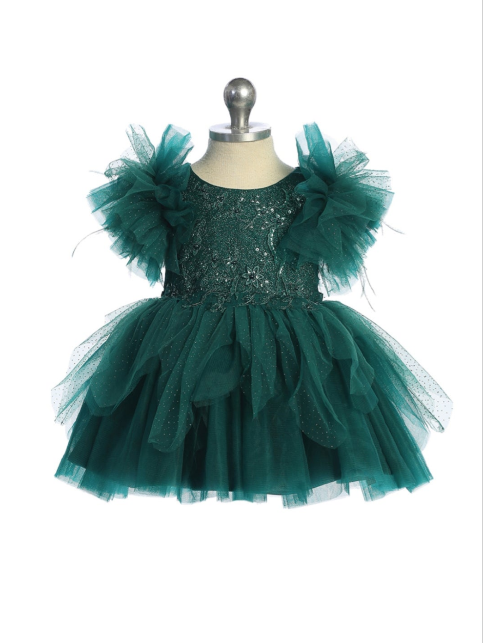Emerald Green Tulle Baby Dress – First Birthday & Special Occasion Outfit