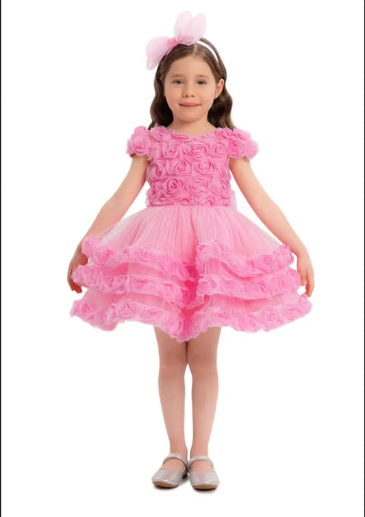 pink Rose Ruffle First Birthday Dress – Baby Girl Party Dress