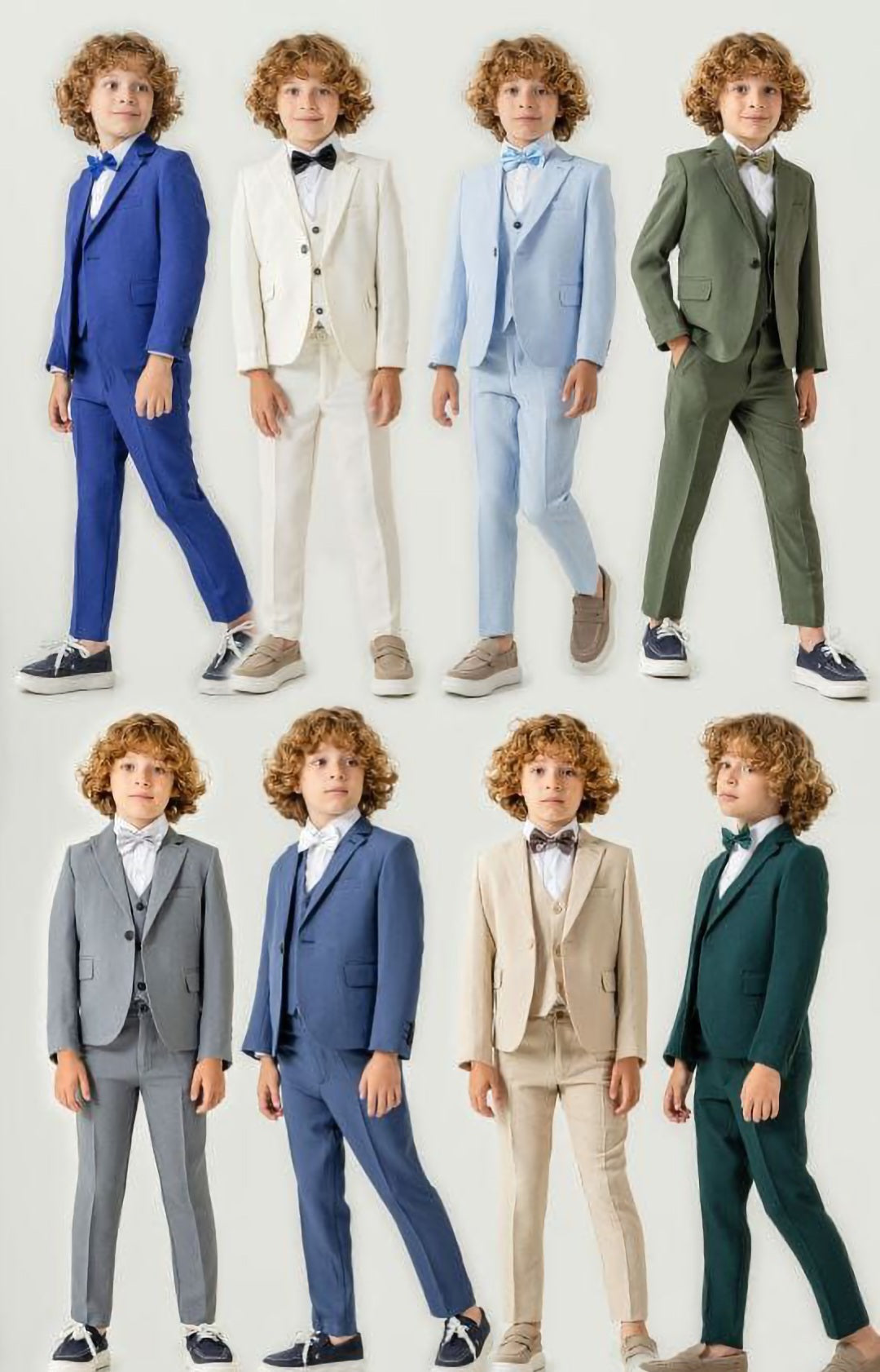 Boys 5-Piece Beige & Cream Tuxedo Set – Includes Coat, Vest, Pants, White Shirt & Bow Tie