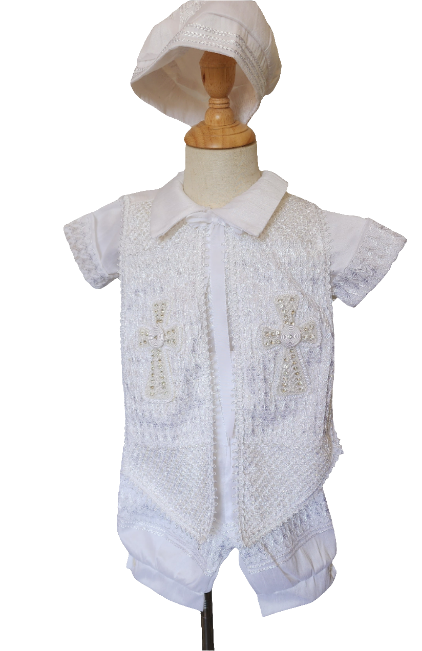 White, Ivory & Mocha Boy Baptism Christening Outfit