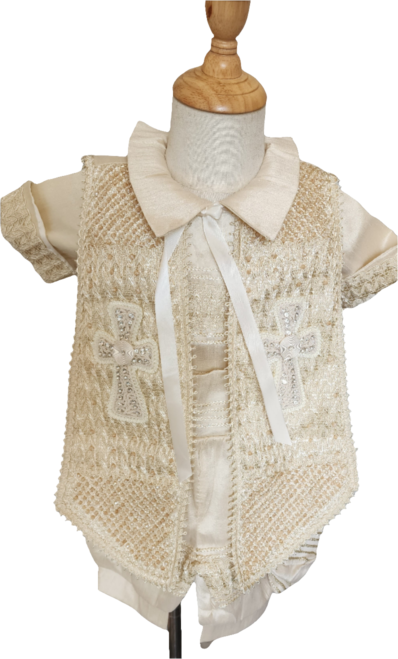 White, Ivory & Mocha Boy Baptism Christening Outfit