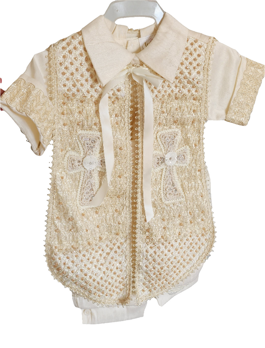 White, Ivory & Mocha Boy Baptism Christening Outfit