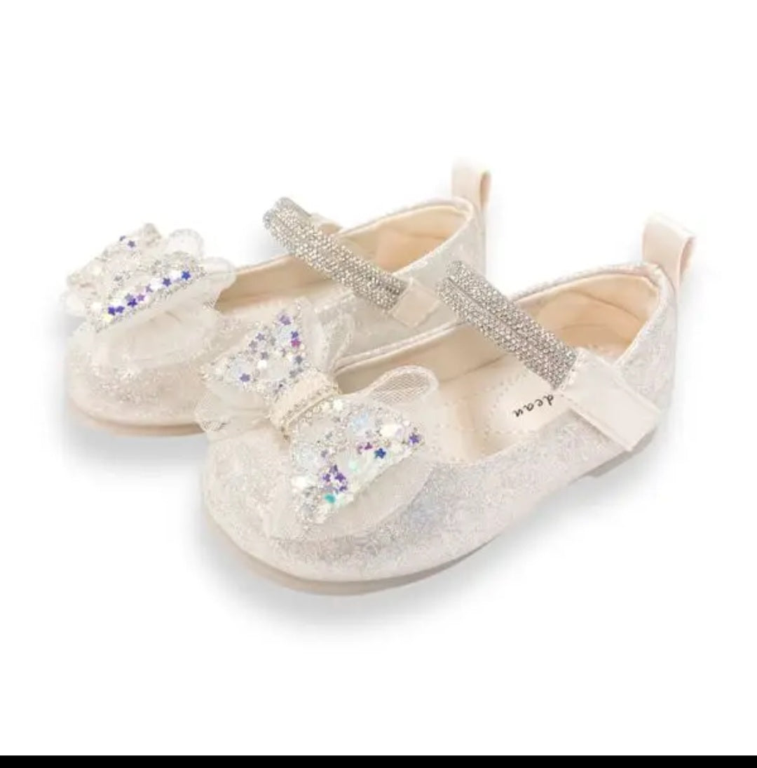 Girls Dress shoes Sparkly, White Bow  and Glitter  Casual Shoes