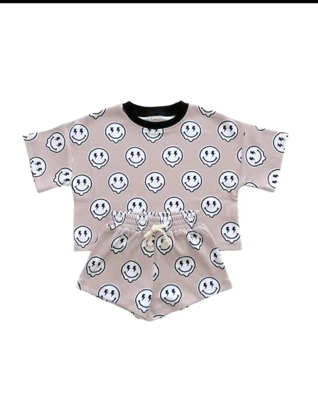 Beige Smiley & Lightning Bolt Kids  Set/Boys two piece sets