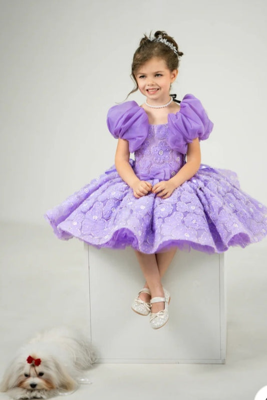Handmade Lilac Luxury Birthday Dress for Girls – Elegant Party & Special Occasion Outfit (Final Sale)
