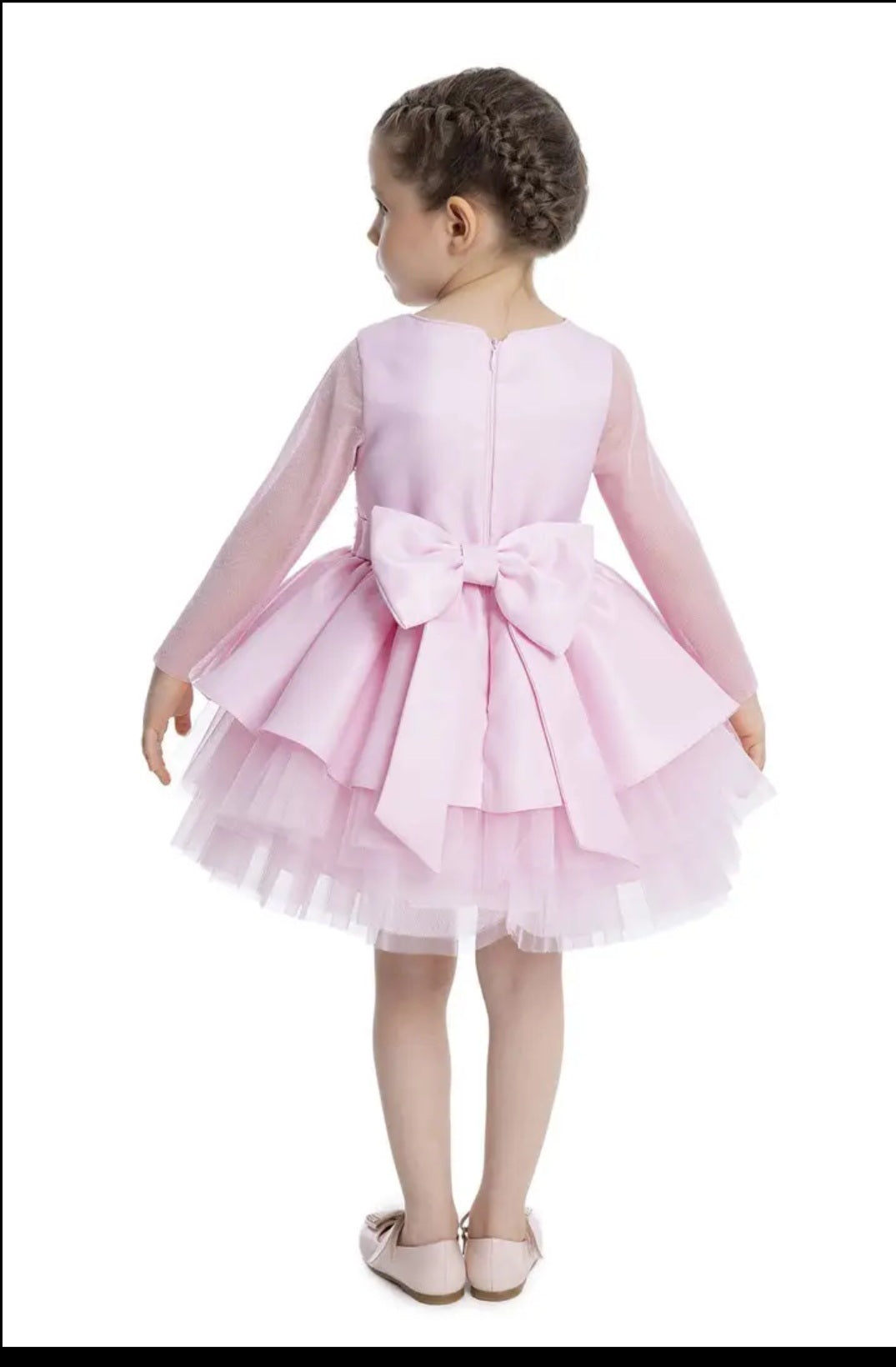 Baby Girl Pink Long Sleeve First Birthday Dress – Layered Tulle Party Dress