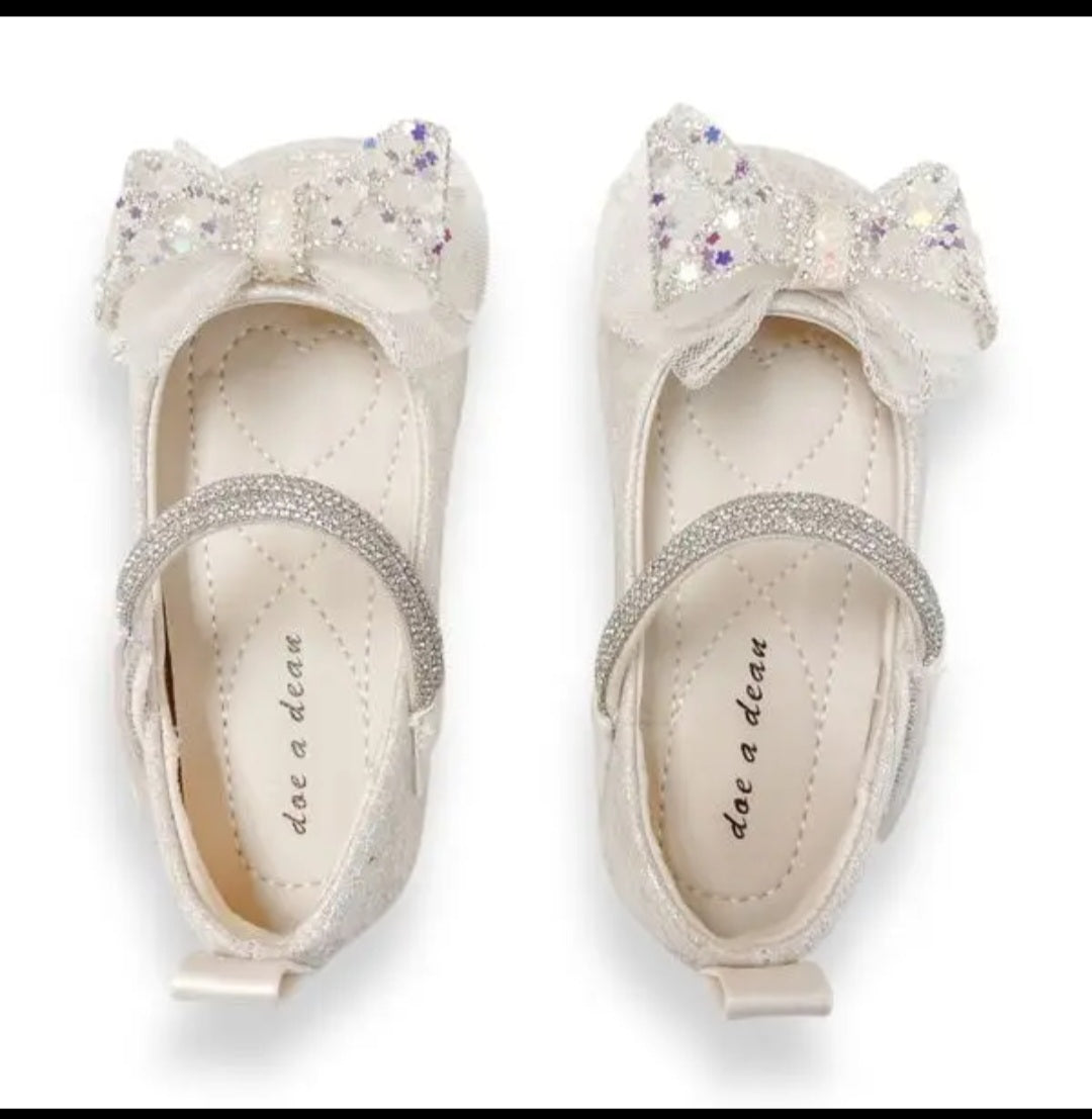 Girls Dress shoes Sparkly, White Bow  and Glitter  Casual Shoes