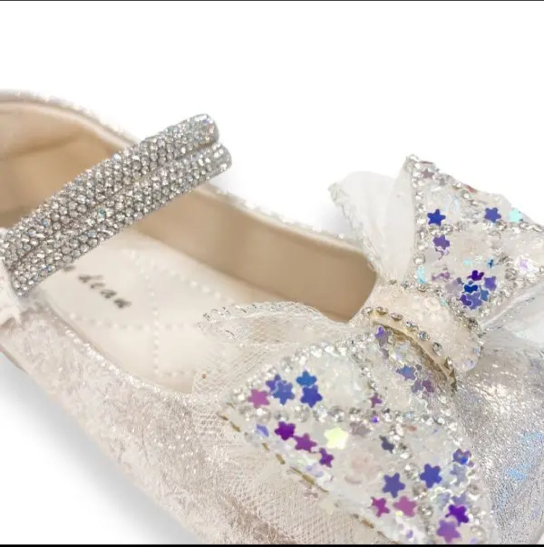 Girls Dress shoes Sparkly, White Bow  and Glitter  Casual Shoes